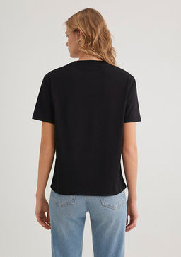 Bisiklet Yaka Siyah Basic Tisort - Mavi фото 5