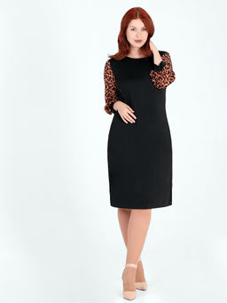 Платье с леопардовыми рукавами - Almond фото 2