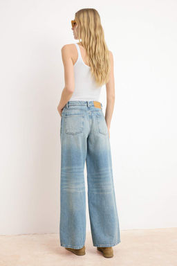 Premium Mavi Ozel Kumas DOKUMLU Yuksek Bel %100 Pamuk Wide Leg Jeans TWOSS26JE00136 - Trendyolmilla фото 4