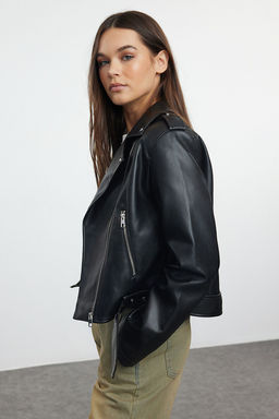 Trendyolmilla Ekru Regular Suni Deri Birker Ceket Mont TWOAW25MO00002  фото 16