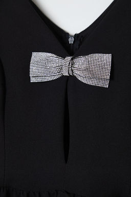 Siyah Fiyonk Detayl? Dokuma S?k Uzun Abiye & Mezuniyet Elbise TPRAW25AE00009