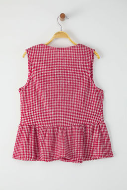 K?rm?z? Potikare Desenli Baglama Detayl? Kolsuz Esnek Orme Bluz TWOSS25BZ00410