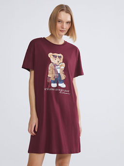 Bisiklet Yaka Ay? Teddy Bask?l? Kad?n Gecelik