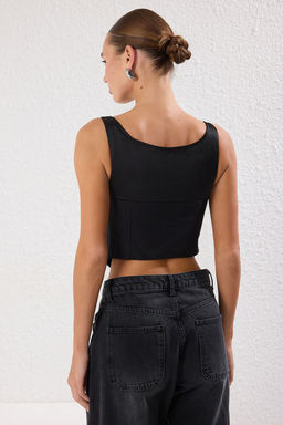 Trendyolmilla Siyah Keten Icerikli Saten Detayl? Fitted Ask?l? Dokuma Bluz TWOSS25BZ00419  фото 8