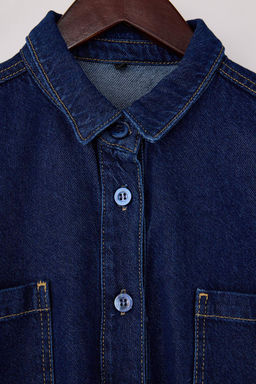 Koyu Mavi Belden Baglamal? Tencel Kar?s?ml? Denim Gomlek TWOSS26GO00006 - Trendyolmilla фото 2