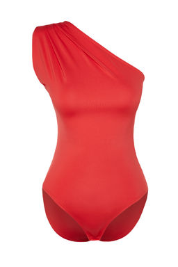 Nar Cicegi Asimetrik Yaka Esnek Alttan C?tc?tl? Esnek Orme Body TWOSS22BD00014