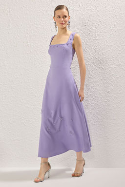 Trendyolmilla Siyah A-Kesim Tas Aksesuar Detayl? Dokuma Midi S?k Abiye Gece Mezuniyet Elbisesi TPRSS25EL00173  фото 8