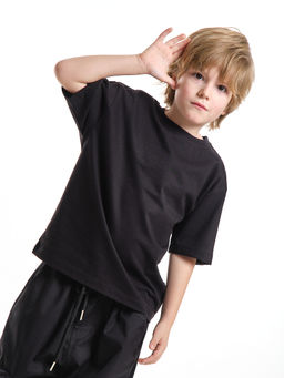 Футболка хлопок подросткам для школы 22-7626 черный - Mini maxi фото 3