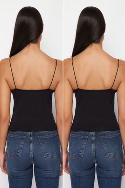 TRENDYOLMILLA Siyah-Beyaz Ask?l? Regular Esnek 2li Paket Orme Atlet TWOSS24AL00048 фото 2