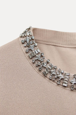 PLAIN KNIT SWEATER WITH RHINESTONE BEADS - Zara фото 7