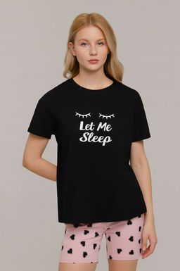 Арт. 9145 Пижама с шортами 42-50 (5 шт) Цвет:верх-черный,низ-розовый - Калинка фото 5