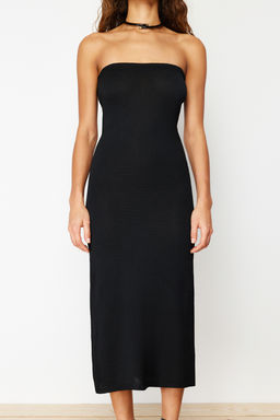 Siyah Maxi Triko Straplez Elbise TWOSS24EL00360