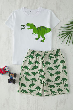 Yesil Erkek Cocuk Bask?l? Pijama Tak?m?