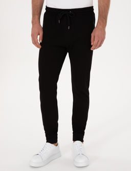 Siyah Slim Fit Pamuk Kar___ml_ Pa_as_ Lastikli E_ofman Alt_
