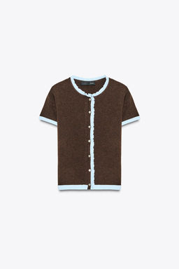 SHORT SLEEVE CONTRAST KNIT CARDIGAN - Zara фото 5