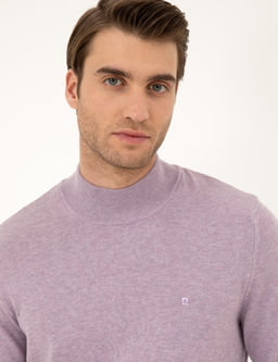 Lila Melanj Slim Fit Yar_m Bal_k__ Yaka Basic Triko Kazak