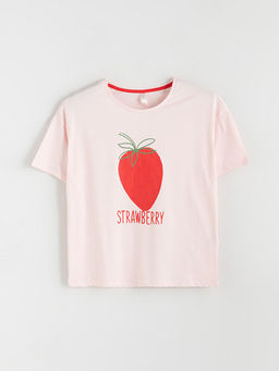 Bisiklet Yaka ?ilek Bask?l? Kad?n Pijama ?st?