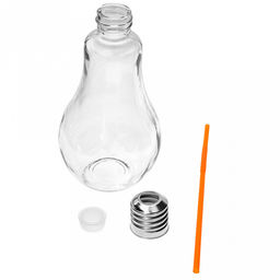 Бутылка стеклянная Лампочка 0,85л, д11см h21,5см, д/горла 2,5см, с трубочкой, винтовая металлическая крышка с отверстием для трубочки (д/основания 5,5см) (Китай) - Домашняя мода фото 4
