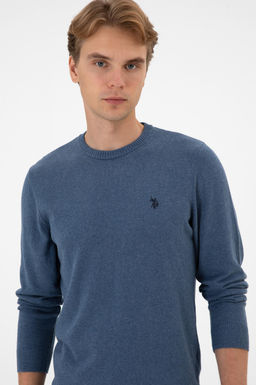 Erkek Slim Fit Bisiklet Yaka Koyu Mavi Melanj Basic Kazak - U.s. polo assn фото 2