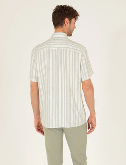 A__k Ye_il Keten Kar___ml_ Comfort Fit K_sa Kollu G_mlek