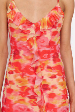 Turuncu Bask?l? F?rf?r Detayl? Ask?l? Vucuda Oturan Esnek Orme Mini Kalem Elbise TWOSS24EL00758 - Trendyolmilla фото 5