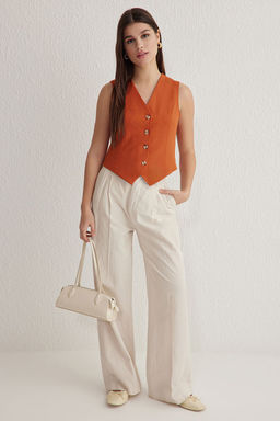 TRENDYOLMILLA Kiremit Premium Regular Kal?p Crop Dokuma Yelek TWOSS24YE00017