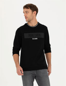 Siyah Regular Fit Bisiklet Yaka Sweatshirt