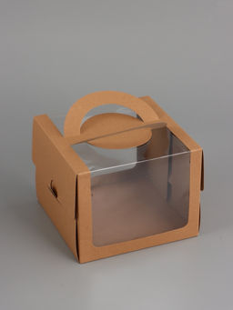 Цена за 2 шт. Коробка под бенто-торт с окном, КРАФТ 18 х 18 х 14 см