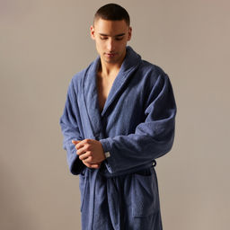 Халат махровый мужской SL HOME: Basic «Ривьера», размер M, хлопок 100%, синий