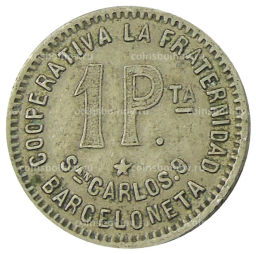 Монета 1 песета 1915 года Испания  Барселона