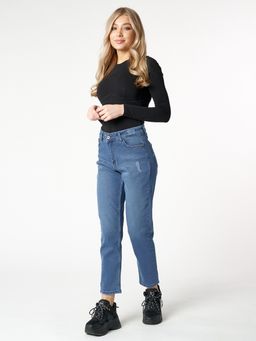 Джинсы женские прямые с высокой талией синего цвета 536_20S - Mtforce фото 2