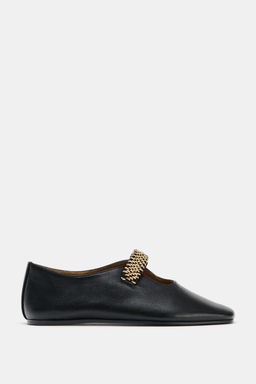 LEATHER BALLET FLATS WITH METAL STRAP - Zara фото 9