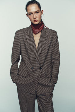 OVERSIZE DOUBLE-BREASTED CHECK BLAZER - Zara фото 2