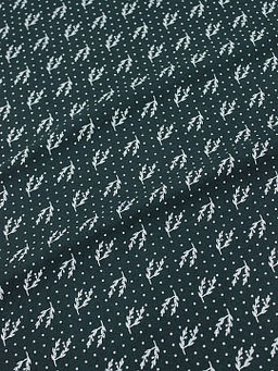 Теплый хлопок Набойка-веточки с горошком цв.темная хвоя, ш.1.48м, хлопок-100%, 160гр/м.кв