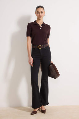 Siyah Yuksek Bel Flare Yumusak Ekstra Esneyen Orme Kot/Jeans TWOSS26JE00091 - Trendyolmilla фото 5