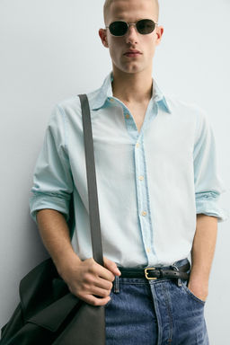 CAMISA DENIM LIGERO ALGOD?N / Azul claro - Zara фото 6