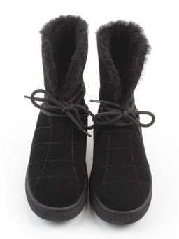 04-PAL271-1Z BLACK Ботинки зимние женские (натуральная замша, 100% шерсть, натуральный мех)