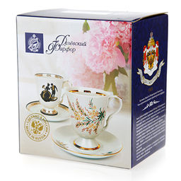 Бокал фарфоровый Снегири 600мл, д11см, h13см, форма Классическая, с блюдцем, д18см, h2,5см (Россия) - Домашняя мода фото 2