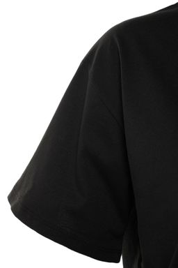 Siyah %100 Pamuk Bisiklet Yaka Oversize/Genis Kal?p Orme T-Shirt TWOSS20TS0134