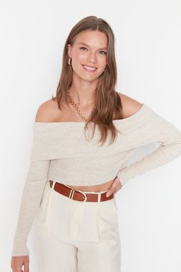 Tas Super Crop Carmen Yaka Triko Kazak TWOAW22KZ1897 - Trendyolmilla фото 2