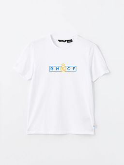 Bisiklet Yaka K?sa Kollu Real Madrid Bask?l? Erkek Taraftar Ti??rt