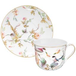 Чайная пара 2 пр. 380 мл 13*10*8,5 см "Певчие птички" фарфор NEW BONE CHINA