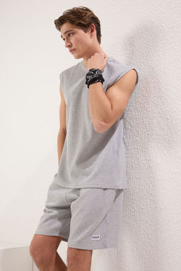 TRENDYOL MAN Gri Regular Fit Etiket Detayl? Atlet Sortlu Orme Pijama Tak?m? TMNSS25PT00028 - Trendyolmilla фото 2