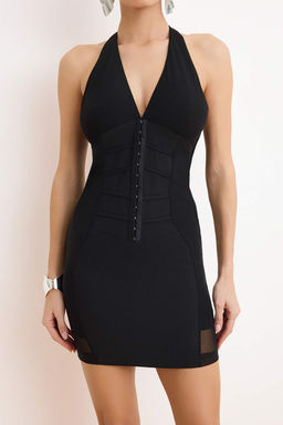 Siyah Agrafl? Tul Detayl? Dokuma Mini Elbise TPRSS26EL00074