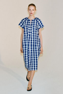 VESTIDO CUADROS LAZADAS ZW COLLECTION / Azul