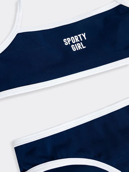 Купальник для девочек раздельный темно-синий с белой вставкой и текстом - Mark formelle фото 3