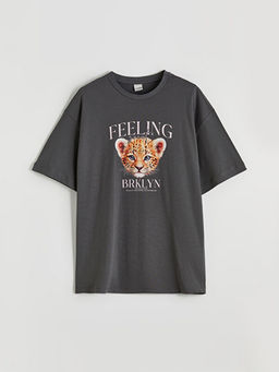 Bisiklet Yaka Bask?l? K?z ?ocuk Ti??rt