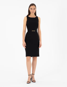 Siyah Slim Fit Dokuma Elbise