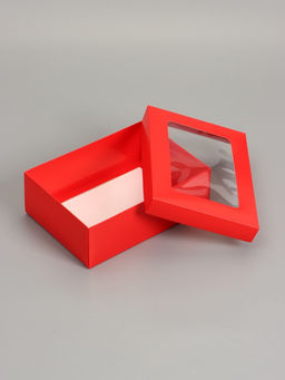 Цена за 5 шт. Коробка складная, крышка-дно, с окном, красная, 24×17×8 см