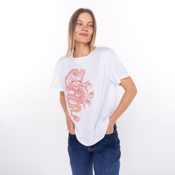 Футболка женская «Дракон», принт белый, красный, размер 46